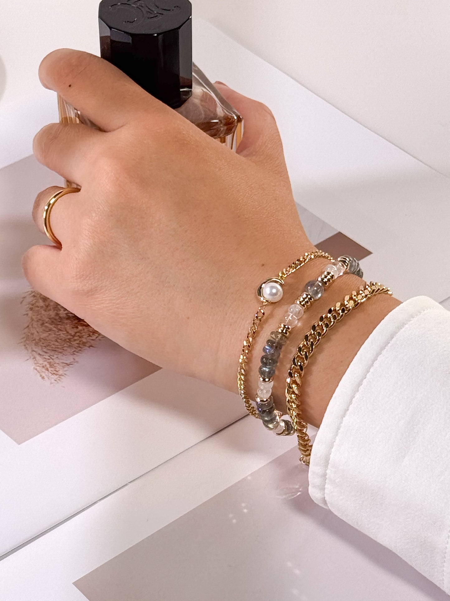 Labradorite moonstone handmade bracelet, 14k gold filled